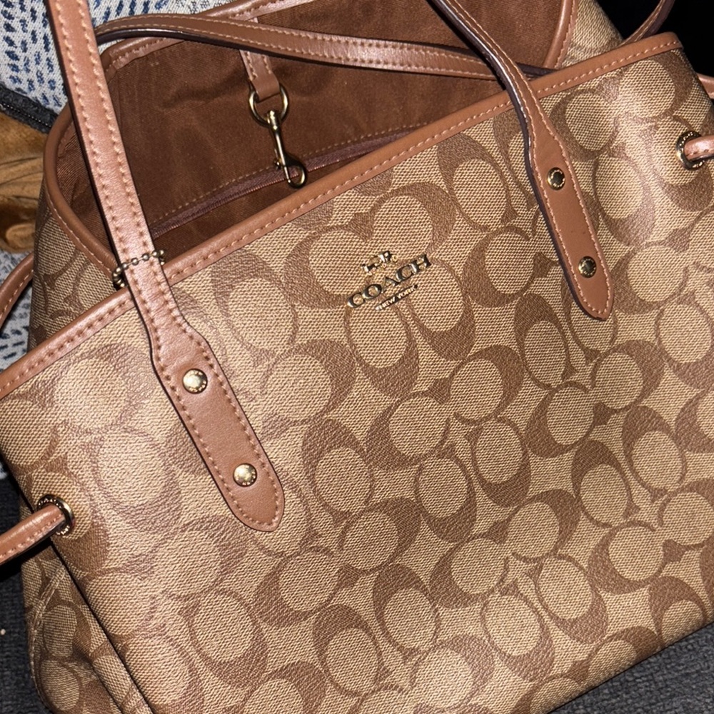 Vintage Coach Brown Signature Tote with Leather Accents